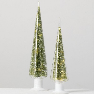 Sullivans Set of 2 Decorative Accent Led Tree Tabletop 18.5"H & 15"H Green