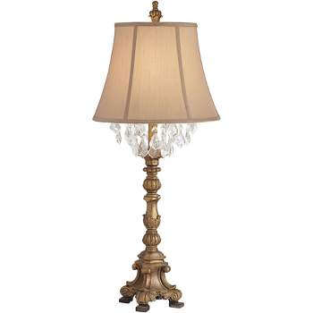 Barnes and Ivy Duval Traditional Table Lamp 33" Tall Aged Gold Candlestick Crystal Fabric Bell Shade for Bedroom Living Room Bedside Office Family