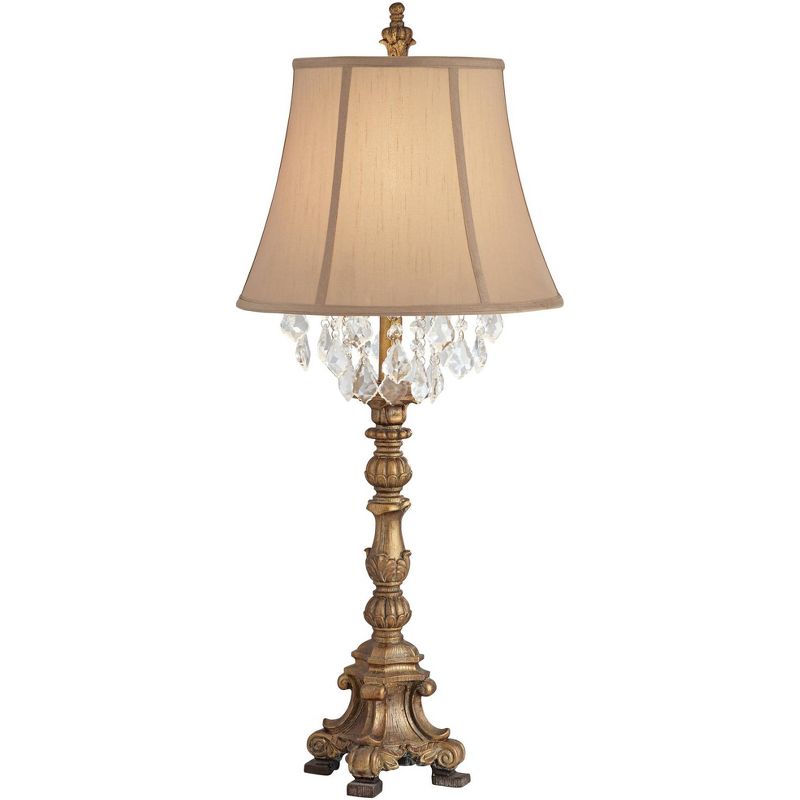 Barnes and Ivy Duval Traditional Table Lamp 33" Tall Aged Gold Candlestick Crystal Fabric Bell Shade for Bedroom Living Room Bedside Office Family, 1 of 10