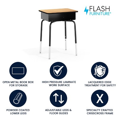 Adjustable Height Black and Natural Wood Student Desk