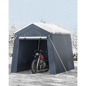 6x6 FT Portable Outdoor Storage Shed with 2 Roll-Up Zipper Doors & Vents,Waterproof PE Tarp,UV-Resistant Carport for Motorcycle,Firewood,Tools - 1 of 4