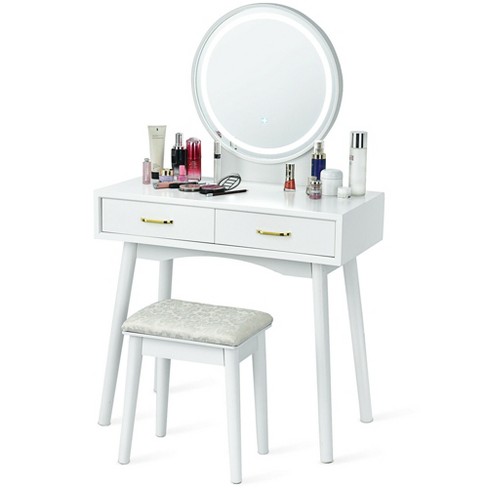 Costway Vanity Dressing Table Set Touch Screen 3 Lighting Modes Mirror Padded Stool - image 1 of 4