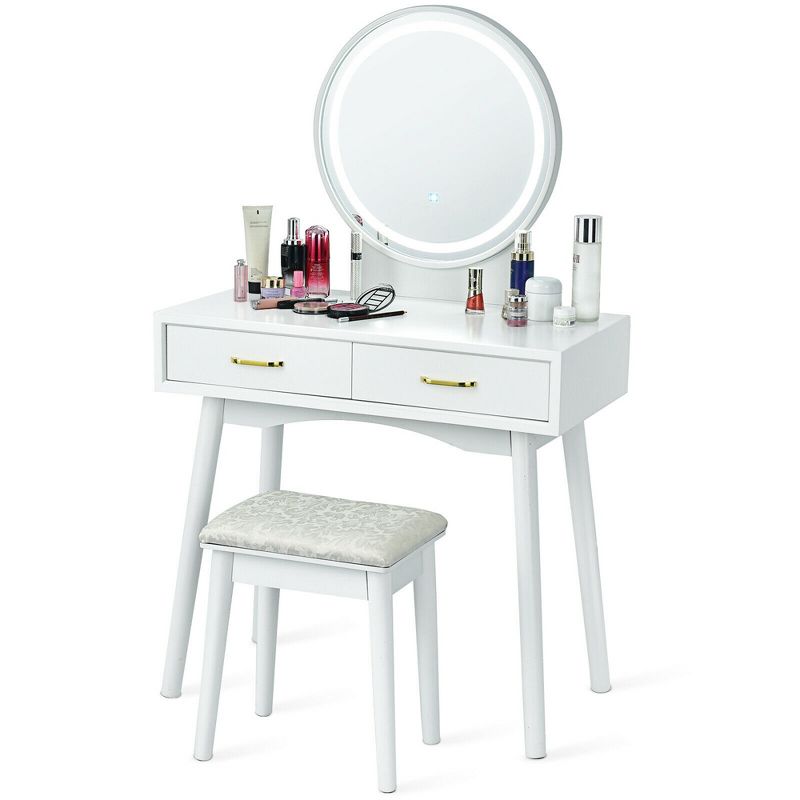 Costway Vanity Dressing Table Set Touch Screen 3 Lighting Modes Mirror Padded Stool, 1 of 11