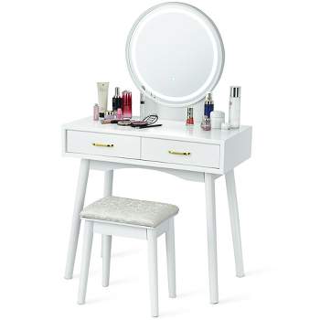 Costway Vanity Dressing Table Set Touch Screen 3 Lighting Modes Mirror Padded Stool