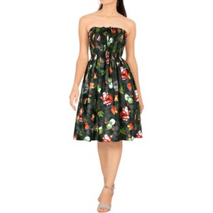 LA LEELA Women's Casual Beach A line Slit Smocked Mini Dress Tube Top Evening Short Strapless Christmas Tree Dress for Women One Size Black - 1 of 4