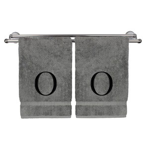 BC BARE COTTON Monogrammed Hand Towel, 100% Turkish Cotton - Set of 2 - Gray - Black Block - 1 of 4