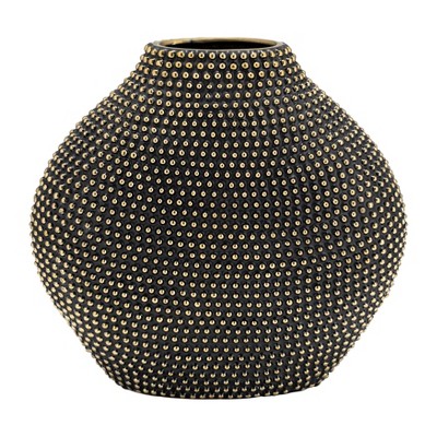 Sagebrook Home 16" Ceramic Beaded Design Vase - Contemporary Black and Gold Decorative Flower Vase for Table Centerpiece or Home or Office Decor