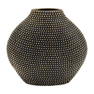 Sagebrook Home 16" Ceramic Beaded Design Vase - Contemporary Black and Gold Decorative Flower Vase for Table Centerpiece or Home or Office Decor - 1 of 4