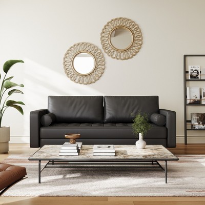 Tree City - 70" Faux Upholstered Mid-Century Modern Leather Square Arm Sofa