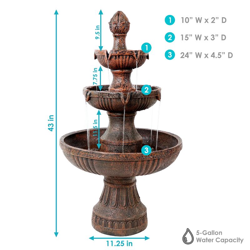 Sunnydaze 43"H Electric Fiberglass and Resin 3-Tier Flower Blossom Outdoor Water Fountain, 3 of 10