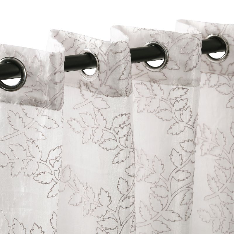 Lightweight Floral Embroidered Semi-Sheer 2-Piece Curtain Panel Set with Stainless Grommet Header - Blue Nile Mills, 2 of 5