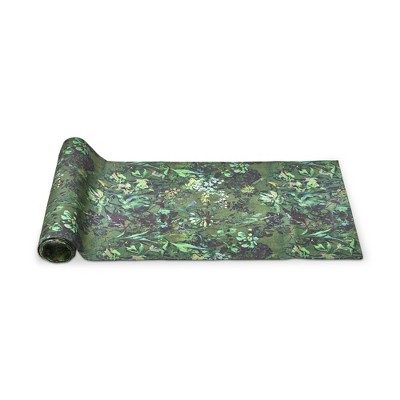 Green Floral Cotton Table Runner with Mitered Corners, 72" x 18"