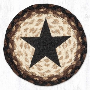 Earth Rugs Black Star Round Large Jute Coaster – 7"x7" Rustic Farmhouse Braided Table Accent - 1 of 3