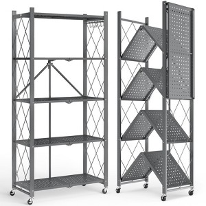 SUGIFT Storage Shelves,  5-Shelf Foldable Metal Shelving Units for Garage Kitchen Bakers, Collapsible Organizer Rack, Heavy Duty on Wheels - 1 of 4