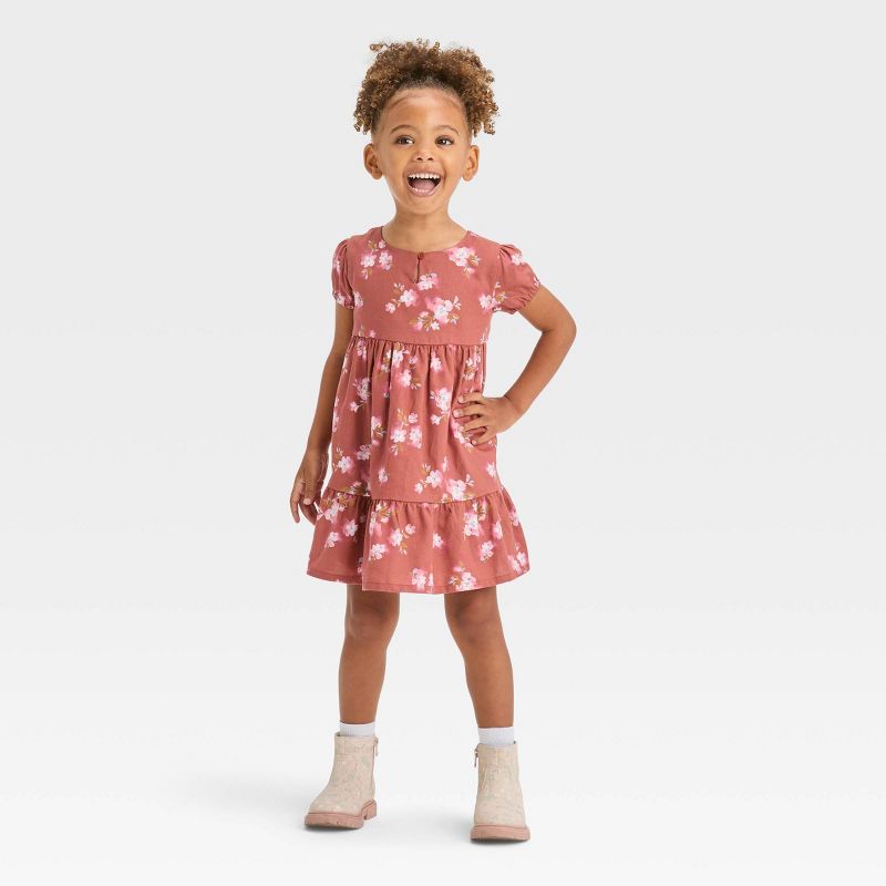 OshKosh B'gosh Toddler Girls' Floral Short Sleeve A-Line Dress - Brown, 3 of 4