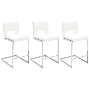 26" Bar Stools - Modern PU Leather/Velvet Barstools with Hollow Back, H Upholstered Armless Kitchen Island Stools with Chrome Metal Frame - 1 of 4