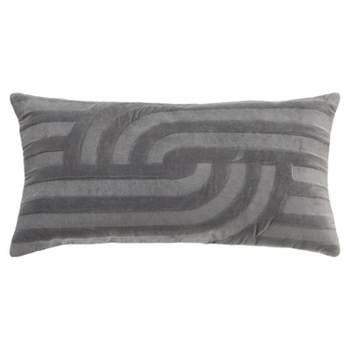 14"x26" Oversized Solid Striped Poly Filled Lumbar Throw Pillow Gray - Rizzy Home