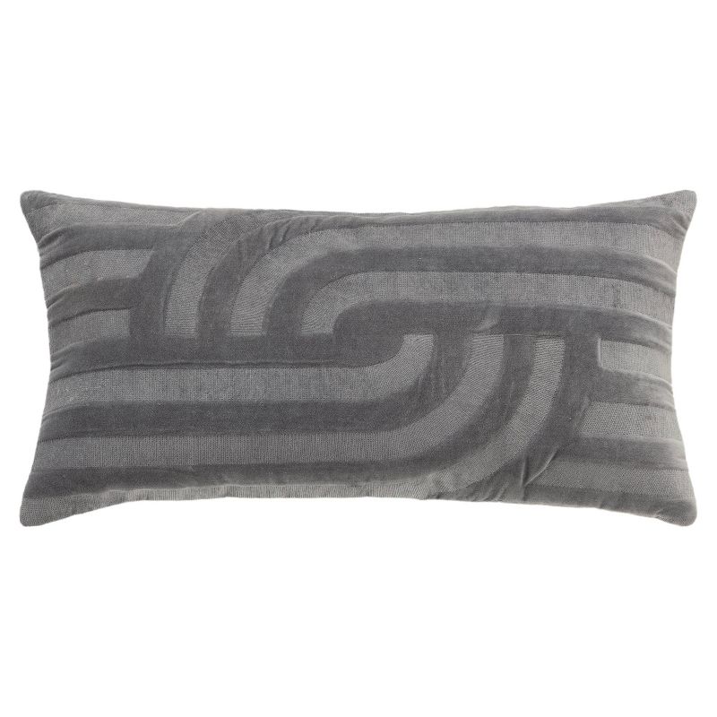 14&#34;x26&#34; Oversized Solid Striped Poly Filled Lumbar Throw Pillow Gray - Rizzy Home, 1 of 11
