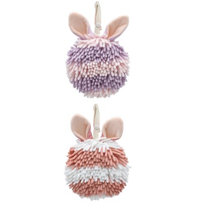 REGALWOVEN Cute Rabbit Shape Fluffy Chenille Soft Absorbent Hand Towel 2 Pcs