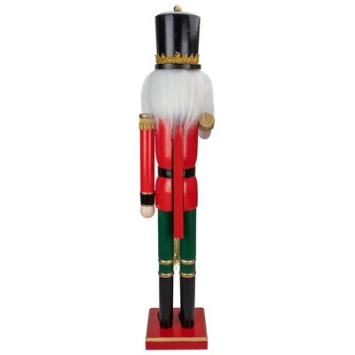 36" Red and Green Wooden Christmas Nutcracker Soldier with Gold Trim