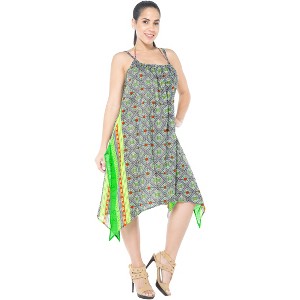 LA LEELA Women's Summer Vacation Beachwear Mini Bathing Suit Loose Beach Dress Swimsuit Cover ups for Women Strappy A Line Dress 1X Green, Floral - 1 of 4