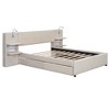 TiramisuBest Queen Size Upholstered Platform Bed with Reading Lights, Drawers, Trundle and Shelves - 3 of 4