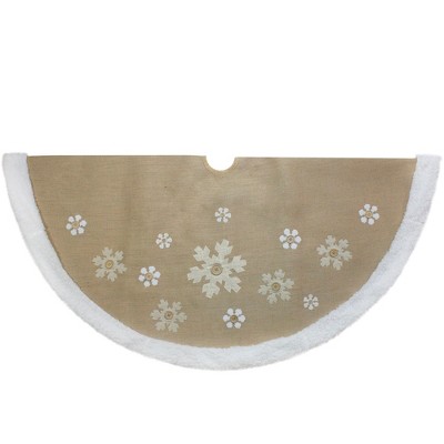 Northlight 48-Inch Beige and White Snowflake Embroidered Christmas Tree Skirt