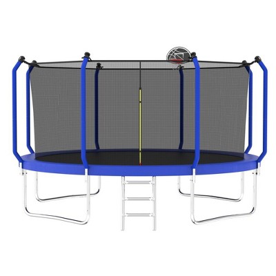Jump Into Fun 14FT Trampoline With Heavy-Duty Galvanized Steel Frame,UV-Resistant Jumping Mat,Safety Fence, Basketball And Ladder For Kids And Adults