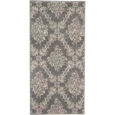 Tranquil TRA09 Grey/Pink Area Rug Vintage Floral Damask By Nourison