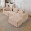U/L shape Modular Sectional Cloud Couch, Deep Seat Boneless Sofa with Ottoman, Corduroy Fabric No-Assembly Compression Packaged, Beige Sofa - 2 of 4