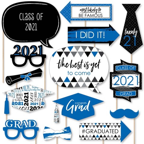 Big Dot Of Happiness Blue Grad Best Is Yet To Come Royal Blue 21 Graduation Party Photo Booth Props Kit Count Target
