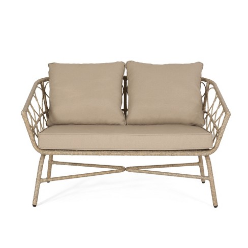 Gdfstudio Colmar Outdoor Wicker Loveseat With Cushions Light Brown beige Target