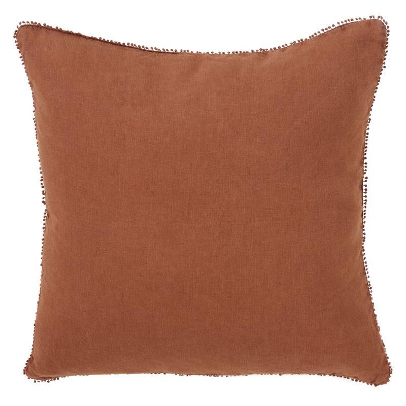 Saro Lifestyle Pom Pom Linen Down-Filled Throw Pillow, Terracotta, 20" x 20", 1 of 4