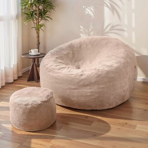 XIZZI Giant Bean Bag Sofa Set with Ottomanfor Ultimate Relaxation, Luxe Flannel Comfort for Living Room/Bedroom/Office, Available in 5 Colors - 1 of 4