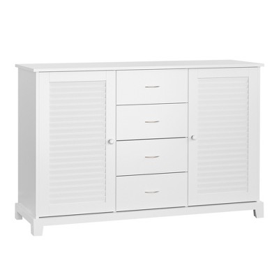 HomCom 47" Modern Storage Cabinet Buffet Sideboard with Drawers and Louvered Doors- White