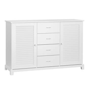 HOMCOM 47" Modern Storage Cabinet Buffet Sideboard with Drawers and Louvered Doors- White