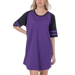 YafeMarte Women’s Short Sleeve Long Two Tone Nightshirt with Striped Sleeves and Pocket - 1 of 4