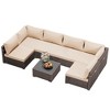 UPHA 7-Piece Brown Rattan Patio Sofa Conversation Set with Cushions - 2 of 4