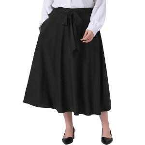 Agnes Orinda Women's Plus Size Tie Knot High Waist Flowy Swing Business Casual A-Line Maxi Skirts with Pockets - 1 of 4