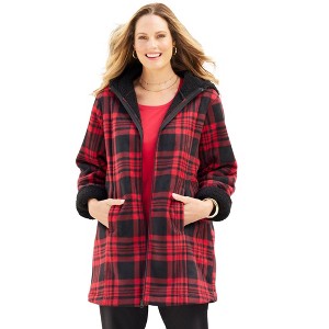 Catherines Women's Plus Size Long Fleece Coat With High Pile Fleece Lining - 1 of 4