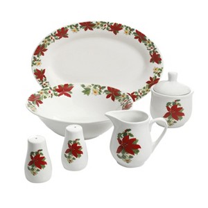 Gibson Home Perfect for Holidays Poinsettia 7 Piece Porcelain Serving Set in Red - 1 of 4