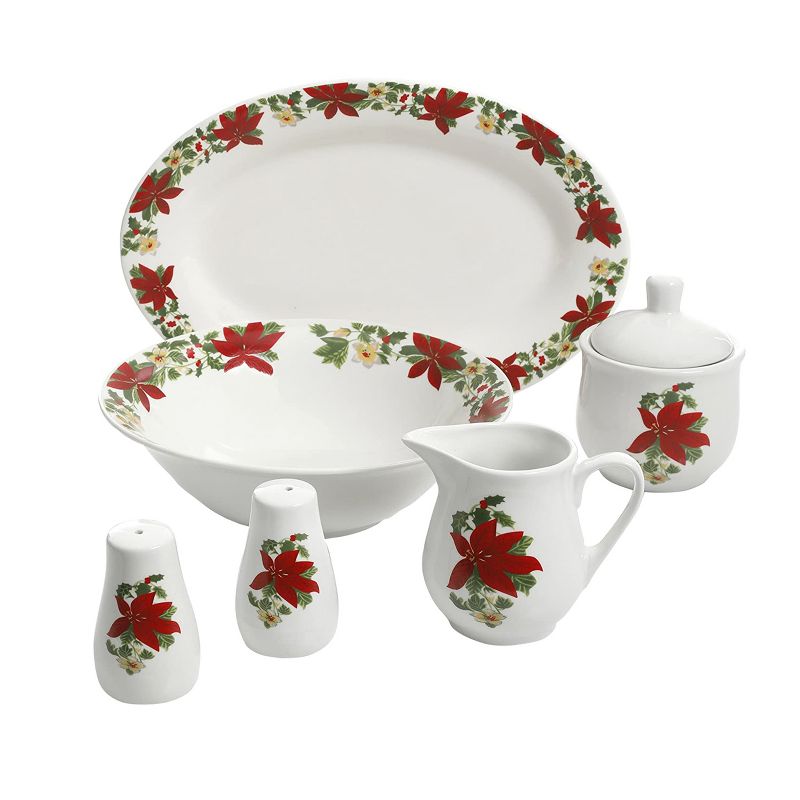 Gibson Home Perfect for Holidays Poinsettia 7 Piece Porcelain Serving Set in Red, 1 of 8