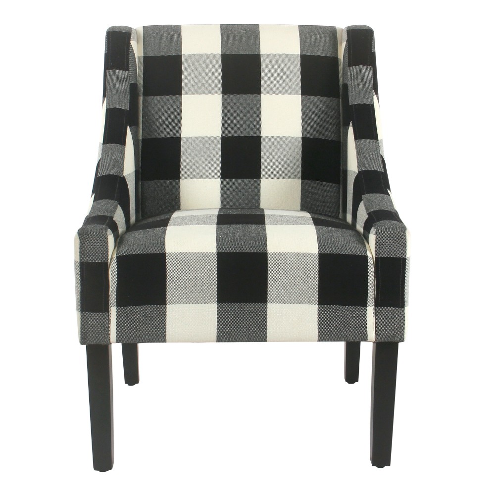 Photos - Chair Modern Swoop Accent Armchair Black Plaid - HomePop