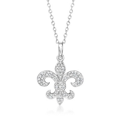Ross-Simons 0.20 ct. t.w. Diamond Fleur-De-Lis Pendant Necklace in Sterling Silver Size 16