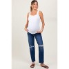 PinkBlush Navy Blue Distressed Open Knee Cropped Maternity Straight Leg Jeans - 2 of 4