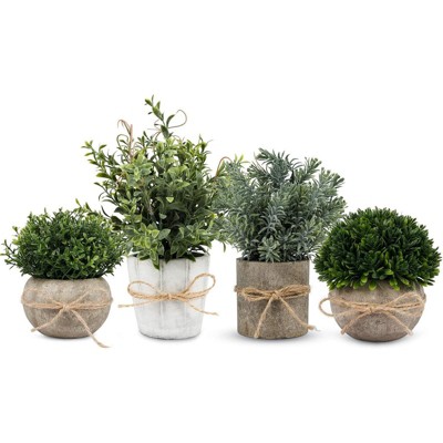 BRINJOY 4-Pack Small Artificial Plants in White Pots | Fake Frosty Gray Leaf Decor for Bathroom, Kitchen, Farmhouse & Bookshelf