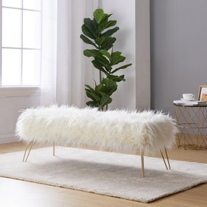 Ornavo Home 45" Inch Long Faux Fur Bench Ottoman - White - 1 of 4