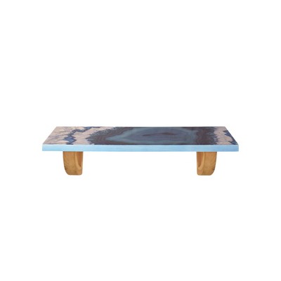 HomeRoots 24" Blue And Natural Wood Agate Pattern Wall Mount Accent Shelf