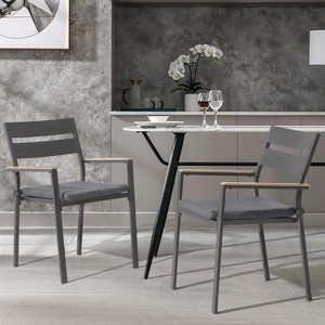SUGOLD Patio Chairs Set of 2, Outdoor Stackable Dining Chairs with Armrest, Dark Gray - 1 of 1