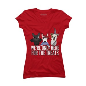 Junior's Design By Humans Dog Halloween - We're Only Here For The Treats By PedigreePrints T-Shirt - 1 of 3